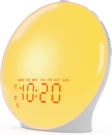 Sunrise Alarm Clock for Kids and Heavy Sleepers - Dual Alarms, FM Radio, Snooze, Nightlight, 7 Natural Sounds