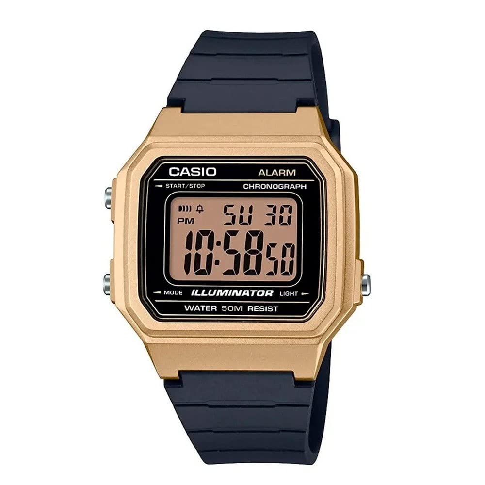 Casio W217HM Series | Men’s Digital Watch | Black/Gold | 50M WR | 1/100 Second Stopwatch | LED Backlight | Countdown Timer | 100 SEC Chronograph | Daily Alarm | Hourly Time Signal | 7 Year Battery