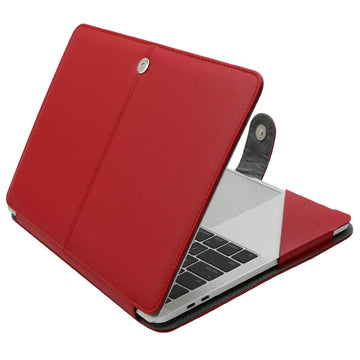 MOSISO Case Compatible with MacBook Air 13 inch M3 A3113 M2 A2681 M1 A2337 A2179 A1932/Pro 13 M2 M1 A2338 A2251 A2289 A2159 A1989 A1706 A1708, PU Leather Portfolio Protective Stand Cover, Red