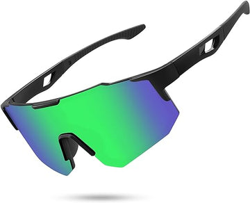 STORYCOAST Polarized Sports Sunglasses - Black Frame/Green Mirror Lens