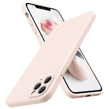 SURPHY Design for iPhone 11 Pro Max Case with Camera Protection, Straight Edge Design Liquid Silicone Slim Case, Light Pink