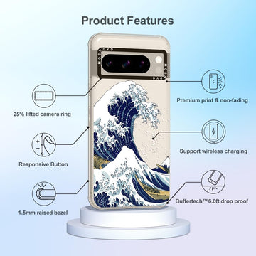 MOSNOVO Case for Google Pixel 8 Pro, [Buffertech 6.6ft Military-Grade Drop Protection] [Anti Peel Off Tech] Clear TPU Bumper Phone Case Cover Design - Great Wave