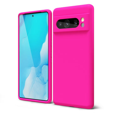 oakxco for Google Pixel 8 Pro Case Liquid Silicone, Neon Bright Solid Color, Soft Rubber Gel Elegant Thin Slim TPU Matte Smooth Case with Camera Lens Cover for Women Girl Cute, Hot Pink