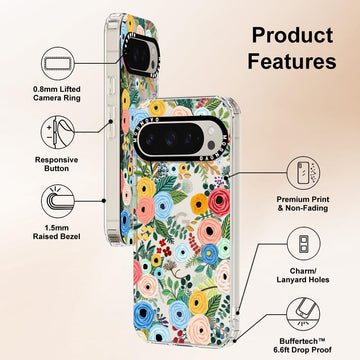 MOSNOVO Case for Google Pixel 9 Pro XL, [Buffertech 6.6ft Military-Grade Drop Protection] [Anti Peel Off Tech] Clear TPU Bumper Phone Case Cover Design - Pastel Floral Garden