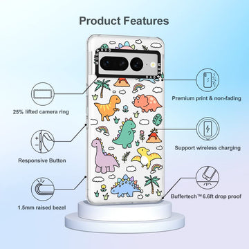 MOSNOVO Case for Google Pixel 7 Pro, [Buffertech 6.6ft Military-Grade Drop Protection] [Anti Peel Off Tech] Clear TPU Bumper Phone Case Cover Design - Dinosaur Land