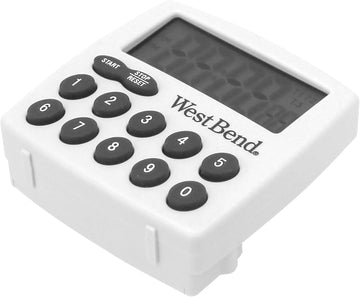 West Bend Easy to Read Digital Magnetic Kitchen Timer Features Large Display and Electronic Alarm, White