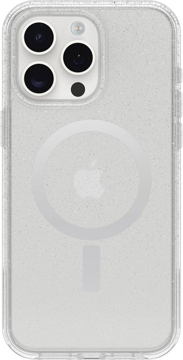 OtterBox iPhone 15 Pro MAX (Only) Symmetry Series Clear Case - Stardust (Clear/Silver), Snaps to MagSafe, Ultra-Sleek, Raised Edges Protect Camera & Screen