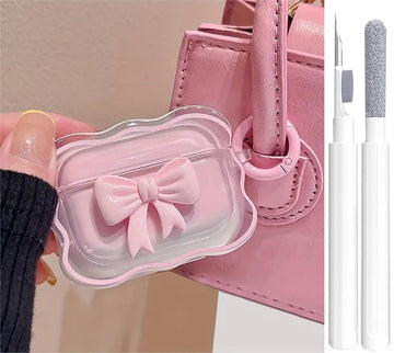 Cute AirPods Pro 2/1 Gen Clear Case, Girly 3D Bow Design Soft TPU Protective Shockproof Kawaii Apple iPod Pro 2nd/1st Generation Cover with Cleaner Pen & Keychain Girls Women 2023/2022/2019 - Pink