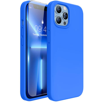 Miracase Designed for iPhone 13 Pro Max Case with Screen Protector,[Soft Anti-Scratch Microfiber Lining],Shockproof Liquid Silicone Rubber Phone Case Cover 6.7 inch(Mediterranean Blue)