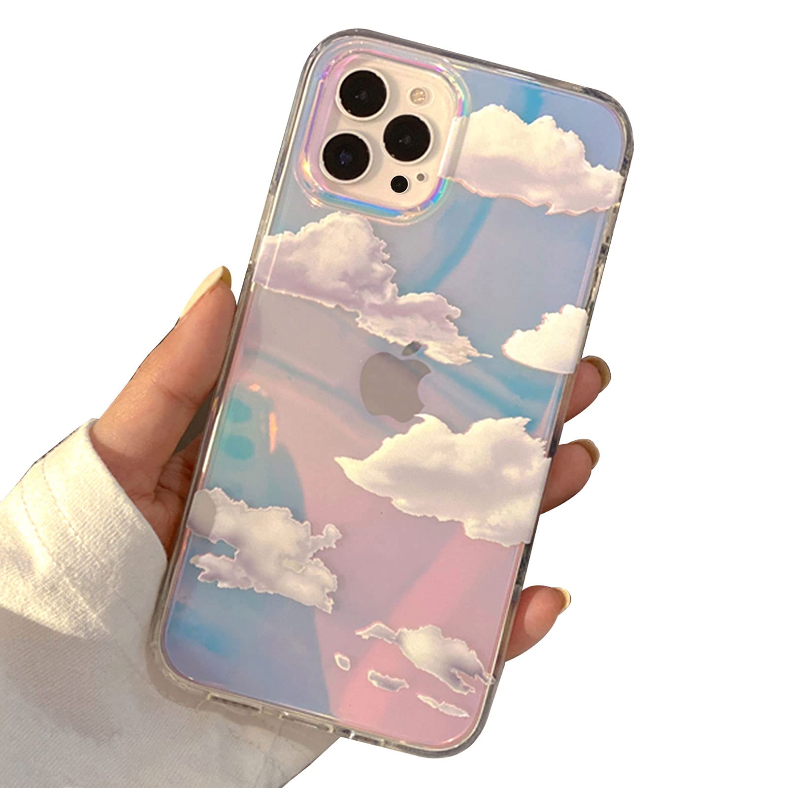 I-MGAE-IN-AR Compact Case for iPhone 16 Pro Max Holographic Cloud Design,Cute Trendy Soft Slim TPU Shockproof Protective Phone Cases Cover for Women Girls Aesthetic Glitter