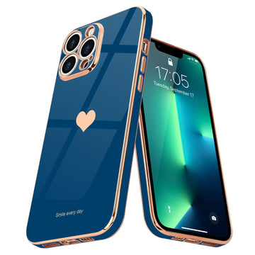 Teageo Compatible with iPhone 13 Pro Max Case for Girl Women Cute Love-Heart Luxury Bling Soft Cover Raised Camera Protection Bumper Silicone Shockproof Phone Case for iPhone 13 Pro Max, Royal Blue