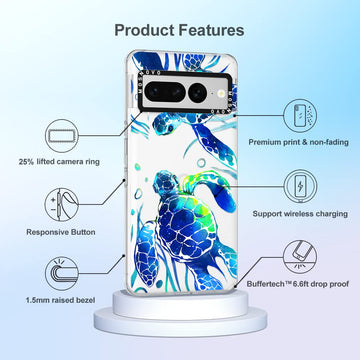 MOSNOVO Case for Google Pixel 7 Pro, [Buffertech 6.6ft Military-Grade Drop Protection] [Anti Peel Off Tech] Clear TPU Bumper Phone Case Cover Design - Sea Turtles