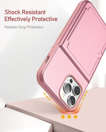 WeLoveCase for Cute iPhone 13 Pro Max Case for Women with Credit Card Holder & Hidden Mirror, Two Layer Shockproof Heavy Duty Protection Cover Protective Wallet Case for iPhone 13 Pro Max Pink