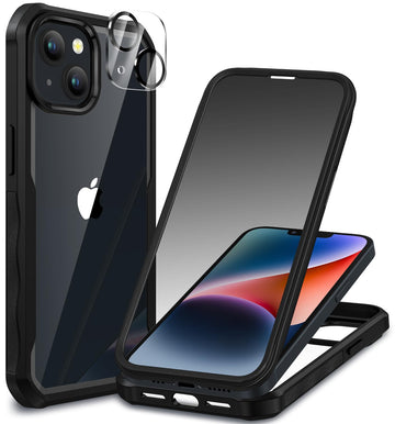 CENHUFO for iPhone 14 Plus Case, Privacy Phone Cover with Built-in Anti Peep Tempered Glass Privacy Screen Protector and Camera Protective, Full Body Shockproof Anti Spy Clear Double Bumper -Black