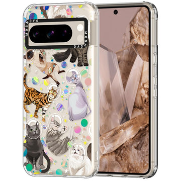 MOSNOVO Case for Google Pixel 8 Pro, [Buffertech 6.6ft Military-Grade Drop Protection] [Anti Peel Off Tech] Clear TPU Bumper Phone Case Cover Design - Space Cat