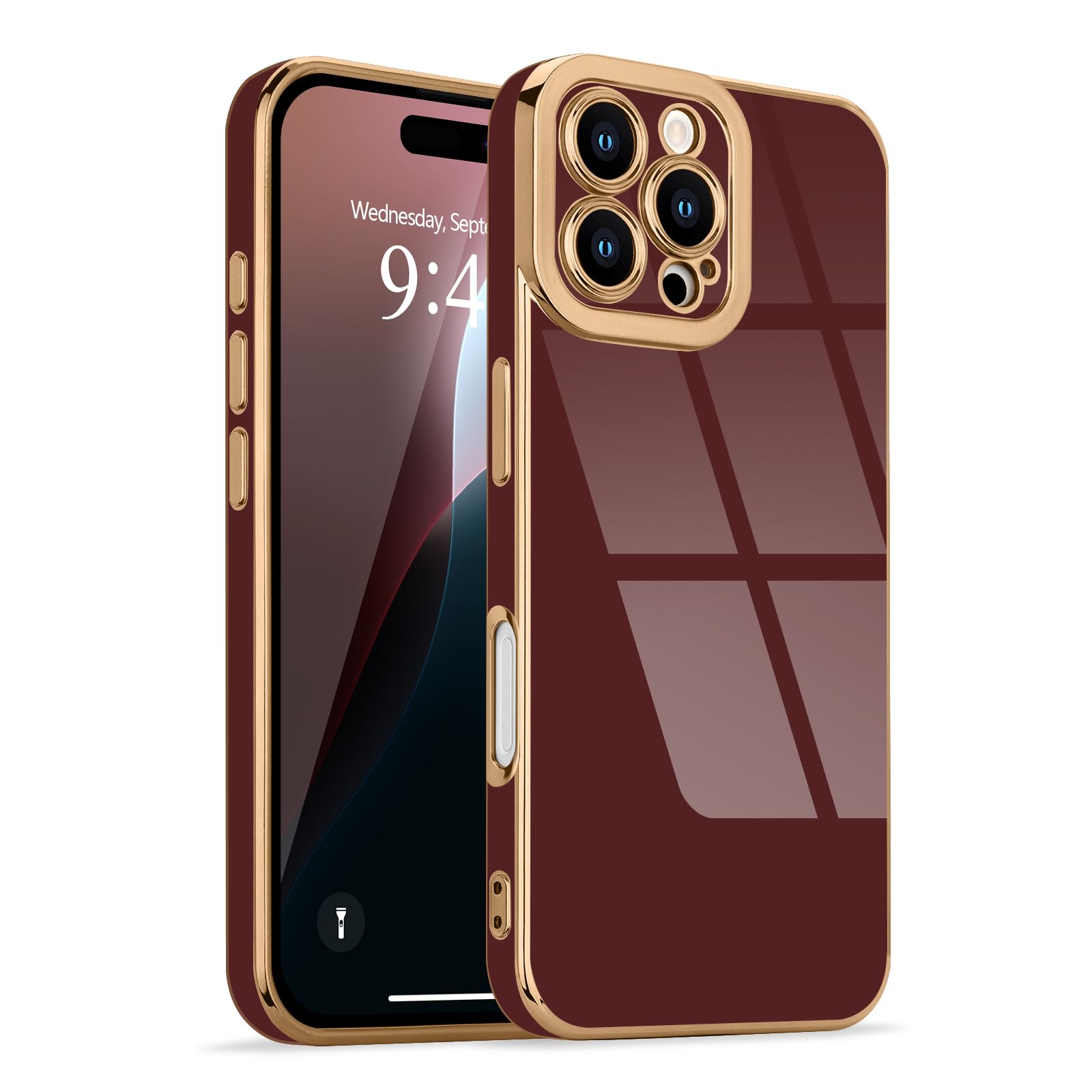 Lafunda Designed for iPhone 16 Pro Max Case Cute, Luxury Plating Case for Women Girls Gold Edge TPU Bumper Cover with Camera Protection Shockproof Silicone Phone Case for iPhone 16 Pro Max, Burgundy