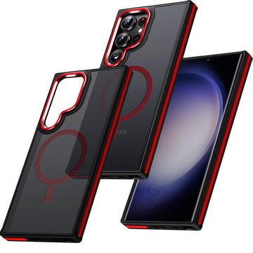 Magnetic for Samsung Galaxy S22 Ultra Case with 3 Stand Ways, [Invisible Stand] Color-Blocked with Anti-Slip Edge Anti-Drop Shockproof Slim Phone Case for Galaxy S22 Ultra 6.8” (Black/Red)