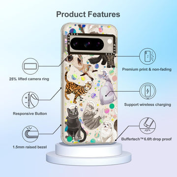 MOSNOVO Case for Google Pixel 8 Pro, [Buffertech 6.6ft Military-Grade Drop Protection] [Anti Peel Off Tech] Clear TPU Bumper Phone Case Cover Design - Space Cat