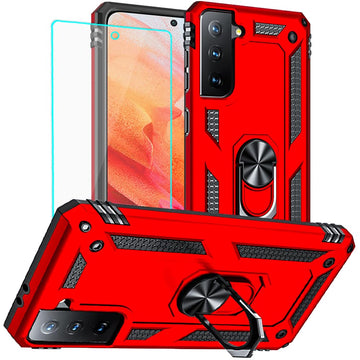 for Galaxy S21 Case: Samsung Galaxy S21 Case 【Not Fit -S21 Plus/FE/Ultra】 with HD Screen Protector - Military Grade Protective Cases with Ring for Samsung S21(Red)