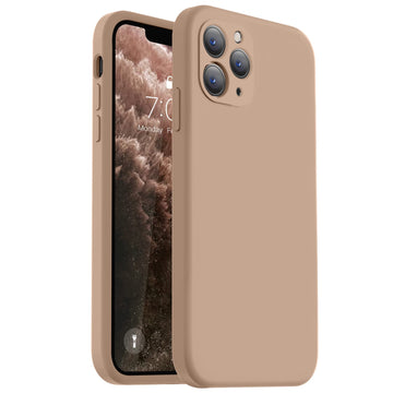 Vooii Compatible with iPhone 11 Pro Max Case, Upgraded Liquid Silicone with [Flat Edges] [Camera Protection] [Soft Anti-Scratch Microfiber Lining] Phone Case for iPhone 11 Pro Max - Light Brown