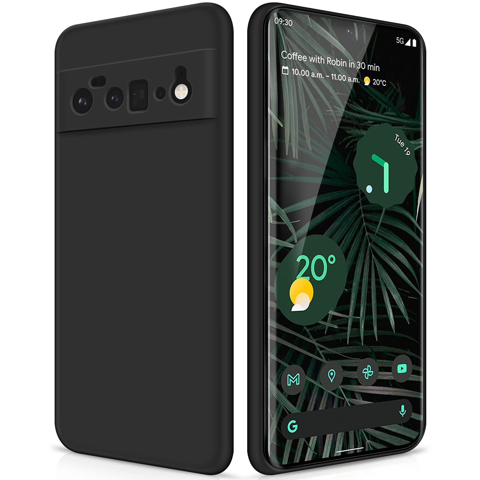 GiiYoon Silicone Case Compatible with Google Pixel 6 Pro, Full Body Silky Soft Touch Phone Case with Camera Protection, Shockproof Cover with Microfiber Lining, Black