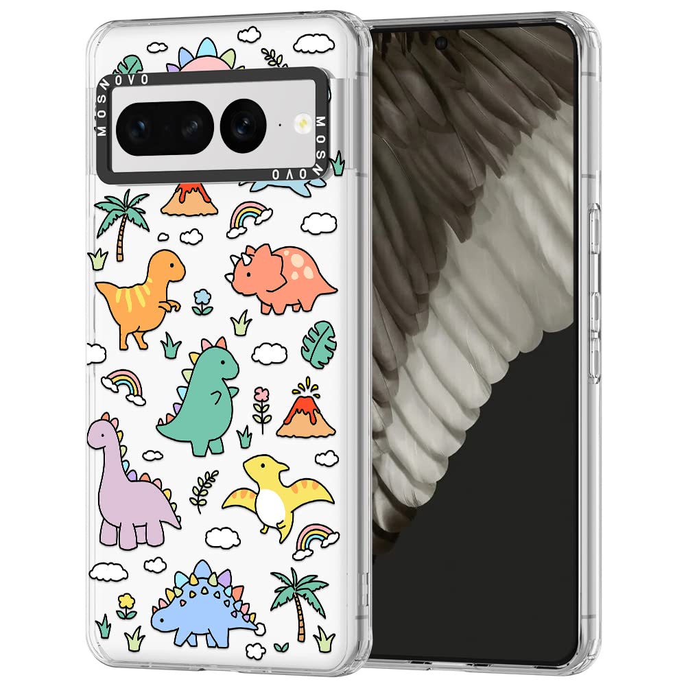 MOSNOVO Case for Google Pixel 7 Pro, [Buffertech 6.6ft Military-Grade Drop Protection] [Anti Peel Off Tech] Clear TPU Bumper Phone Case Cover Design - Dinosaur Land