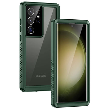 Lanhiem for Samsung Galaxy S23 Ultra Case, IP68 Waterproof Dustproof Case with Built-in Screen Protector, Full Body Protective Phone Cover for Galaxy S23 Ultra 5G 6.8 Inch, Green/Clear