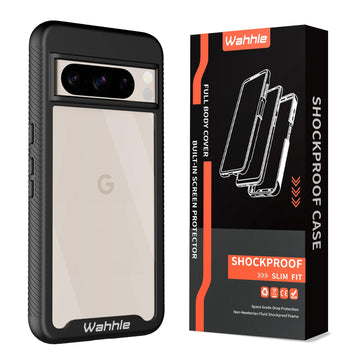 wahhle Compatible with Google Pixel 8 Pro Case, Built in Screen Protector Full Body Shockproof Slim Fit Bumper Protective Phone Cover Men Women-Black/Clear