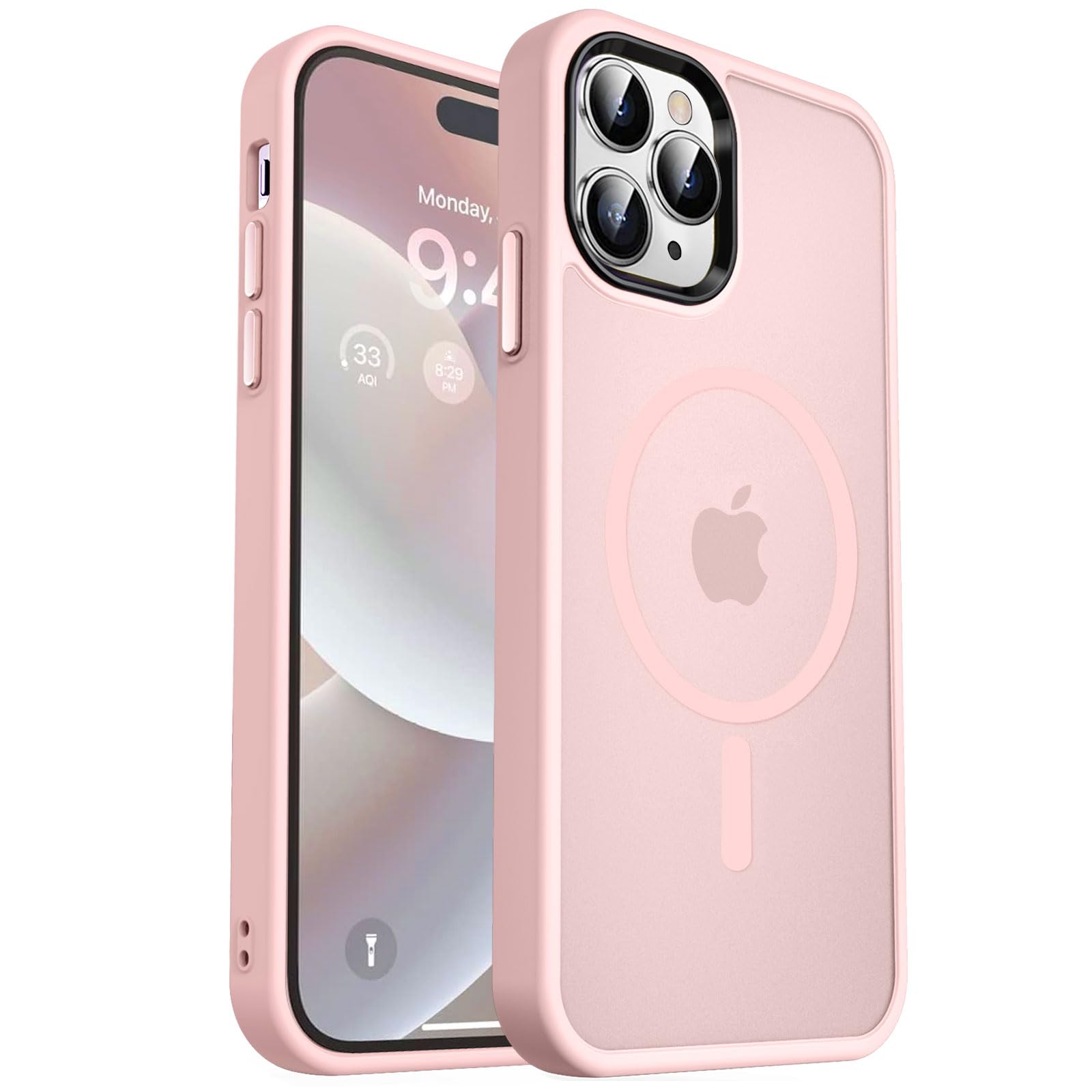 MOCCA Strong Magnetic for iPhone 14 Pro Max Case [Compatible with Magsafe] [10FT Military Grade Protective] Translucent Matte Slim Shockproof Case for iPhone 14 Pro Max 6.7"-Pink