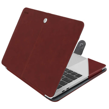 MOSISO Case Compatible with MacBook Air 13 inch M3 A3113 M2 A2681 M1 A2337 A2179 A1932/Pro 13 M2 M1 A2338 A2251 A2289 A2159 A1989 A1706 A1708, PU Leather Portfolio Protective Stand Cover, Claret Red