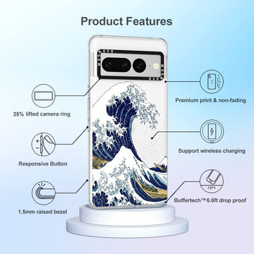 MOSNOVO Case for Google Pixel 7 Pro, [Buffertech 6.6ft Military-Grade Drop Protection] [Anti Peel Off Tech] Clear TPU Bumper Phone Case Cover Design - Great Wave