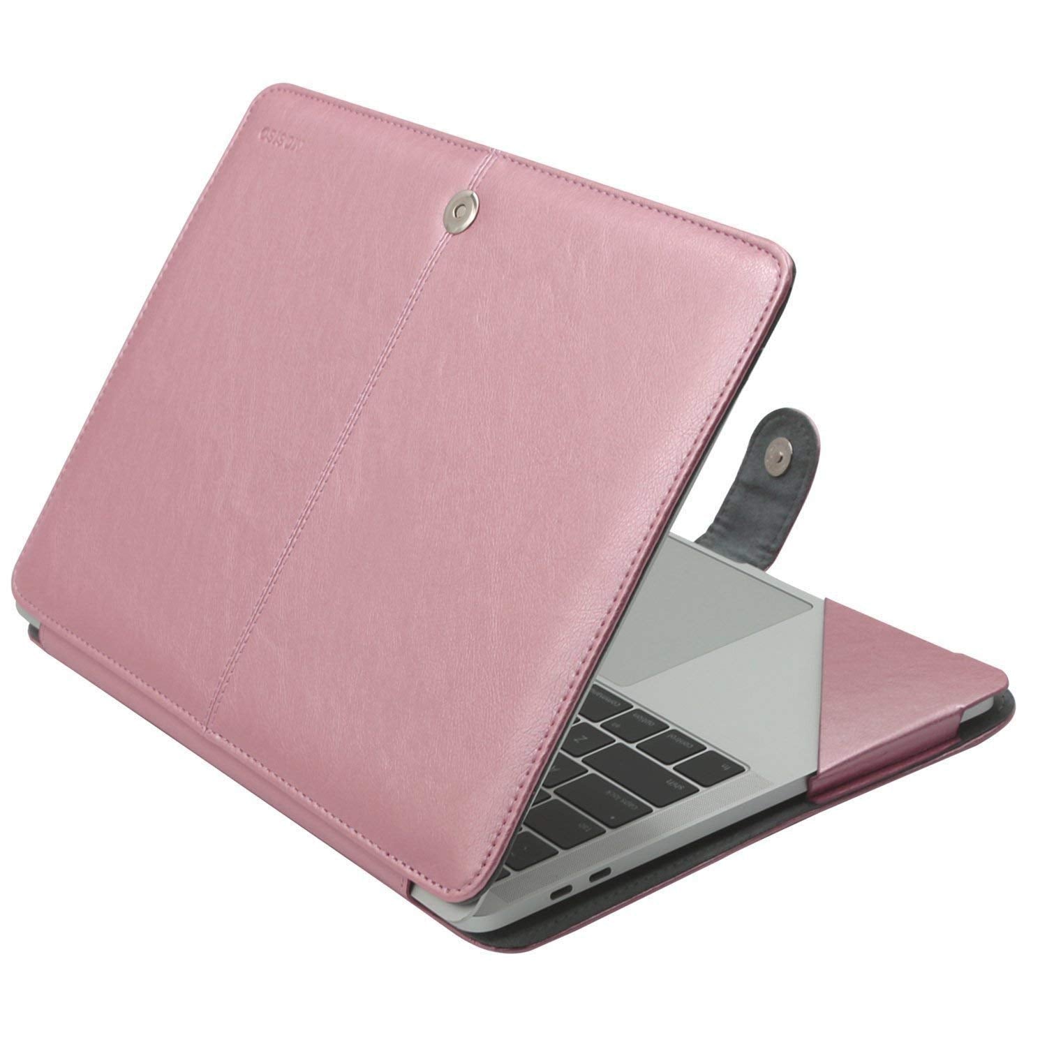 MOSISO Case Compatible with MacBook Air 13 inch M3 A3113 M2 A2681 M1 A2337 A2179 A1932/Pro 13 M2 M1 A2338 A2251 A2289 A2159 A1989 A1706 A1708, PU Leather Portfolio Protective Stand Cover, Rose Gold