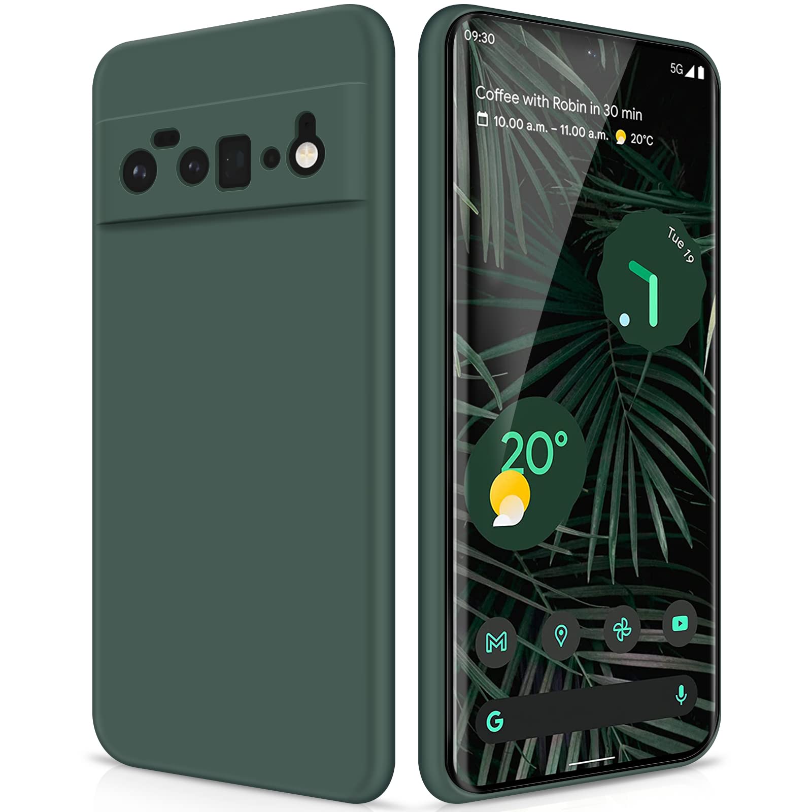 GiiYoon Silicone Case Compatible with Google Pixel 6 Pro, Full Body Silky Soft Touch Phone Case with Camera Protection, Shockproof Cover with Microfiber Lining, Green