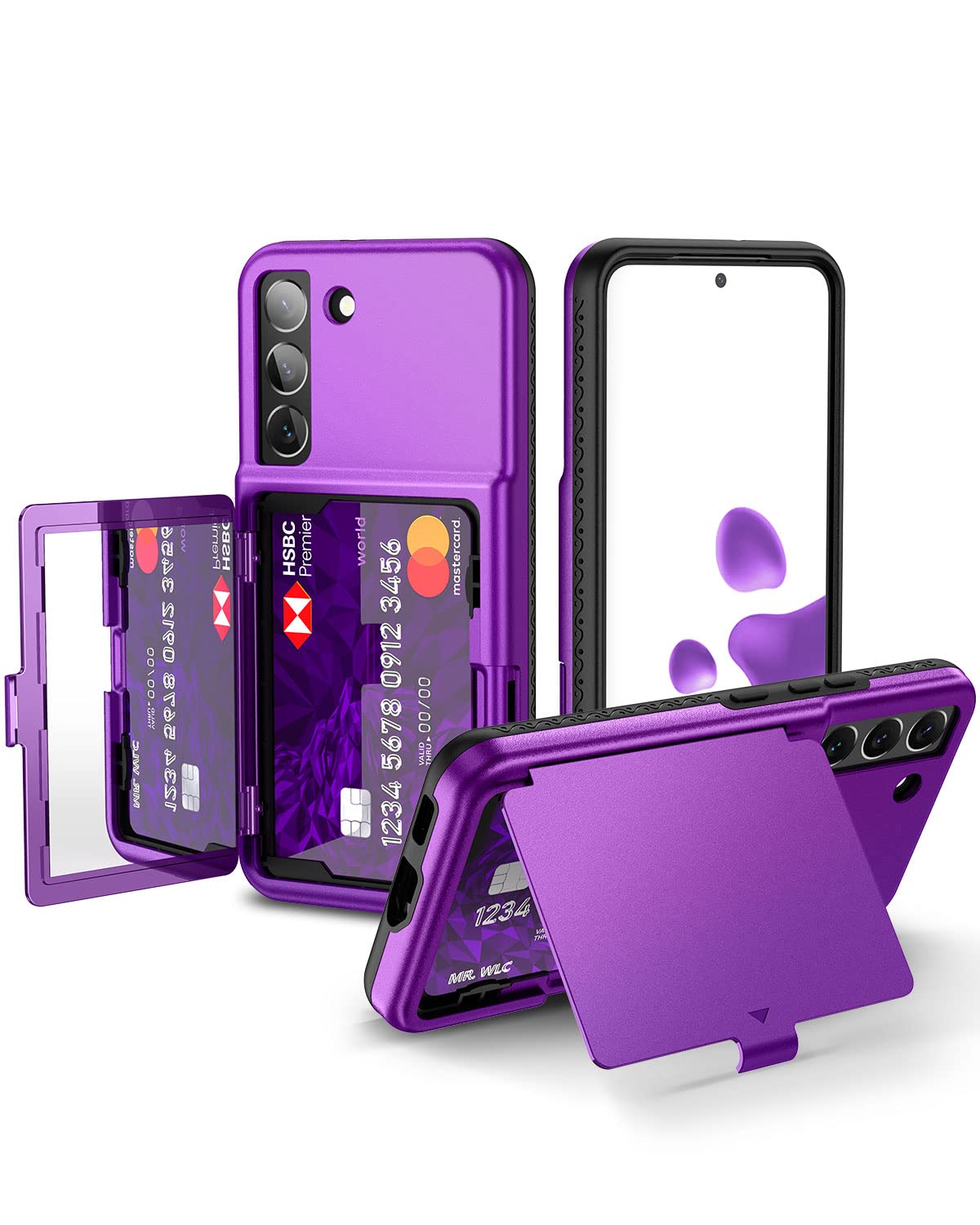 WeLoveCase for Samsung Galaxy S22 Wallet Case with Credit Card Holder & Hidden Mirror, All-Round Protection Shockproof Phone Cover Designed for Samsung Galaxy S22 5G, 6.1 inch Purple