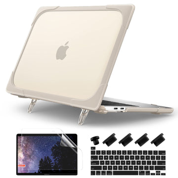 Batianda for New MacBook Pro 13 Inch Case M1/M2 Chip A2338 A2289 A2251 (2020 2022 Release), Heavy Duty Full Protection Hard Shell Cover with Fold Kickstand for MacBook Pro 13'' Touch Bar,Khaki