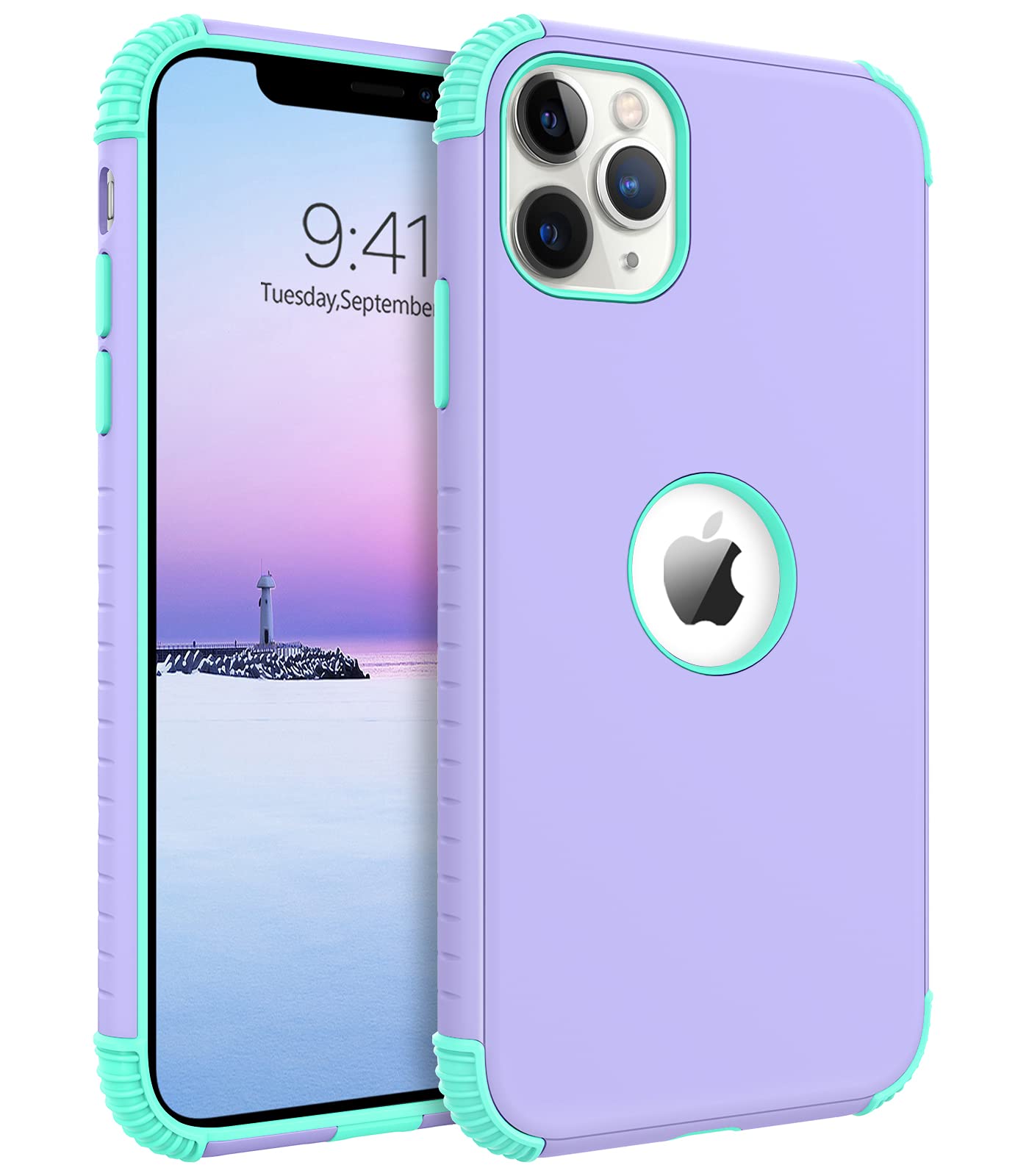 BENTOBEN for iPhone 11 Pro Max Case, 2 in 1 Slim Fit Heavy Duty Rugged Hybrid Shockproof Soft TPU Bumper Hard PC Protective Girls Women Boy Men Case Cover for iPhone 11 Pro Max 6.5" 2019, Purple/Green