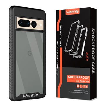 wahhle Compatible with Google Pixel 7 Pro Case, Built in Screen Protector Full Body Shockproof Slim Fit Bumper Protective Phone Cover Men Women-Black/Clear