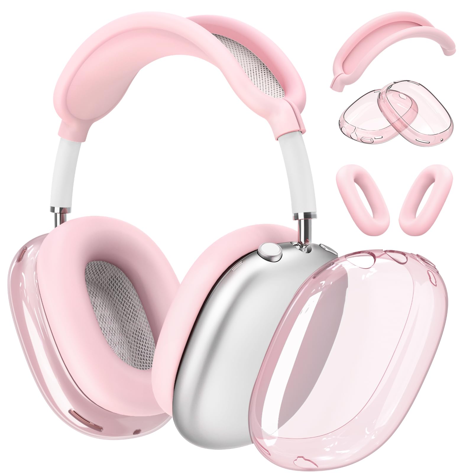 【3 in 1】 for AirPod Max Case, Anti-Scratch Sweat-Proof Ear Pad Covers/Ear Cups Cover/Headband Cover, AirPod Max Cover Accessories for Apple AirPods Max (2020 Lightning /2024 USB-C)- Clear Pink