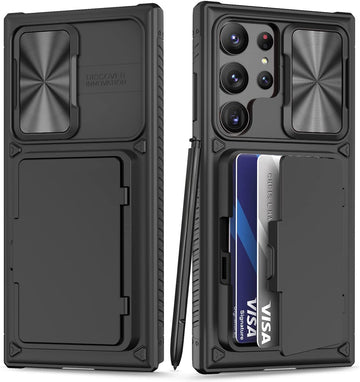 Galaxy S23 Ultra Wallet Case - Card Holder, Kickstand & Lens Cover