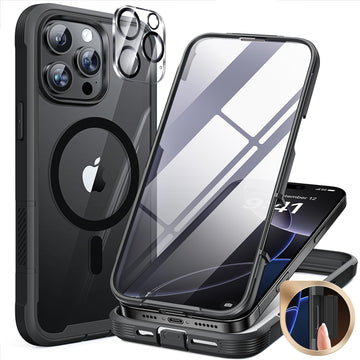 Miracase Designed for iPhone 16 Pro Max Case 6.9'' [Compatible with MagSafe] Full-Body Phone case with Built-in Glass Screen Protector& Camera Protector,Drop Proof 16 Pro Max Cover,Black