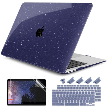 DONGKE for MacBook Air 13 inch Case 2021-2018 Release A2337 M1 A2179 A1932, Bling Plastic Hard Shell Case & Keyboard Cover Only Compatible with MacBook Air 13 inch Retina Fits Touch ID, Starry Blue