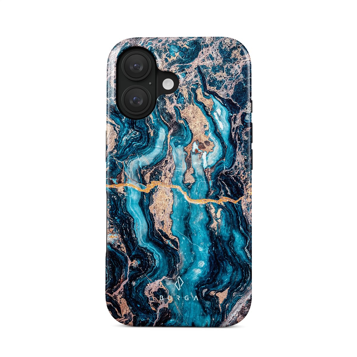 BURGA Phone Case Compatible with iPhone 16 Plus - Hybrid 2-Layer Hard Shell + Silicone Protective Case -Crystal Blue Teal Turquoise Marble - Scratch-Resistant Shockproof Cover