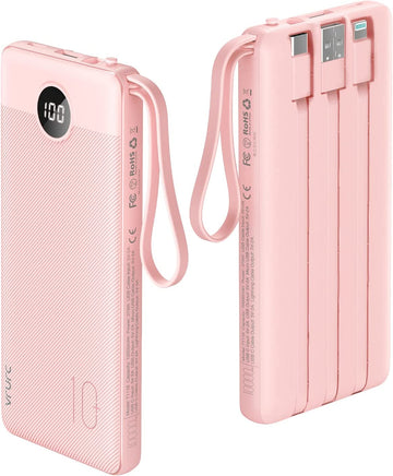 Dokutronix Portable Charger with Built in Cables 10000mAh- Pink