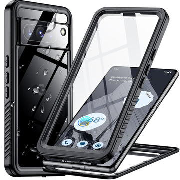 Temdan for Google Pixel 8 Pro Case Waterproof, Built-in Lens & Screen Protector[Full Body Shockproof][Military Drop Proof][Dustproof][IP68 Underwater]Protective Cover for Pixel 8 Pro 6.7”-Black/Clear