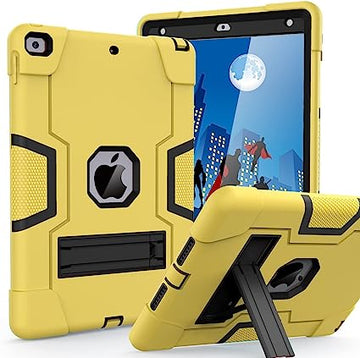 Cantis Case for iPad 9th/8th/7th Generation - Slim Shockproof Rugged Protective Case with Built-in Stand, Yellow+Black