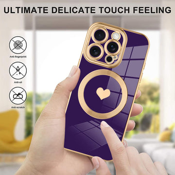 tharlet Magnetic for iPhone 16 Pro Max Case [Compatible with Magsafe] Cute Love Luxury Plating Edge Bumper Case with Full Camera Lens Case for iPhone 16 Pro Max Phone Case, Purple (6.9