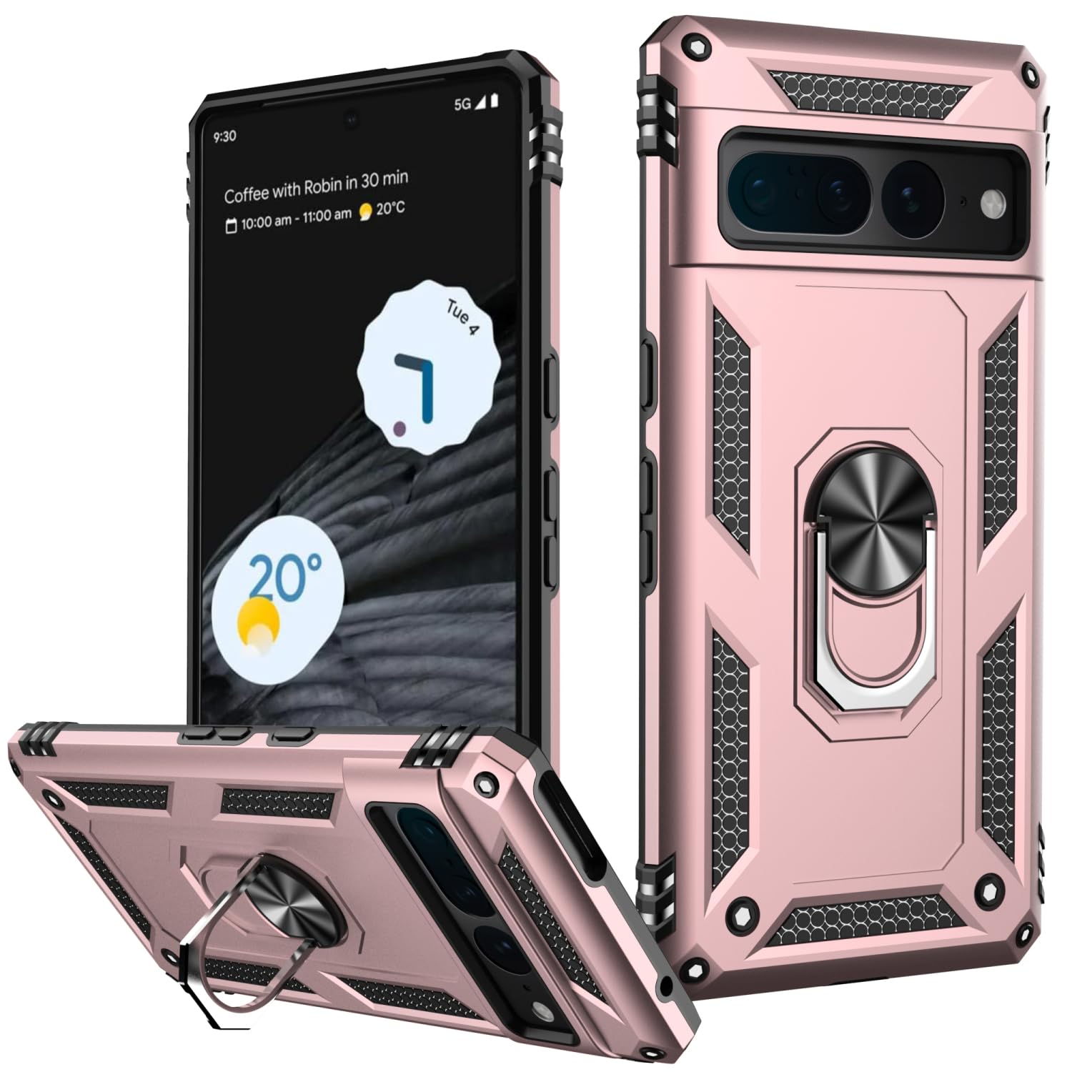 LUMARKE for Google Pixel 7 Pro Case with Screen Protector,Pass 16ft. Drop Tested Military Grade Cover with Magnetic Ring Kickstand,Protective Phone Case for Google Pixel 7 Pro Rose Gold