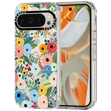 MOSNOVO Case for Google Pixel 9 Pro XL, [Buffertech 6.6ft Military-Grade Drop Protection] [Anti Peel Off Tech] Clear TPU Bumper Phone Case Cover Design - Pastel Floral Garden