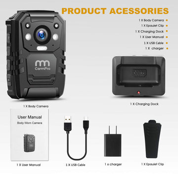 CammPro I826 1296P HD Police Body Camera,128G Memory,Waterproof Body Worn Camera,Premium Portable Body Camera with Audio Recording Wearable,Night Vision,GPS for Law Enforcement