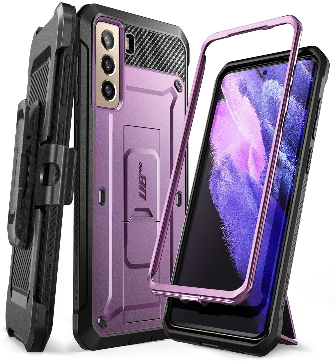 SUPCASE for Samsung Galaxy S21+ Plus Case with Stand (Unicorn Beetle Pro), [Built-in Front Frame & Belt-Clip] [Military-Grade Protection] Full-Body Rugged Phone Case for Galaxy S21+ Plus, Violte